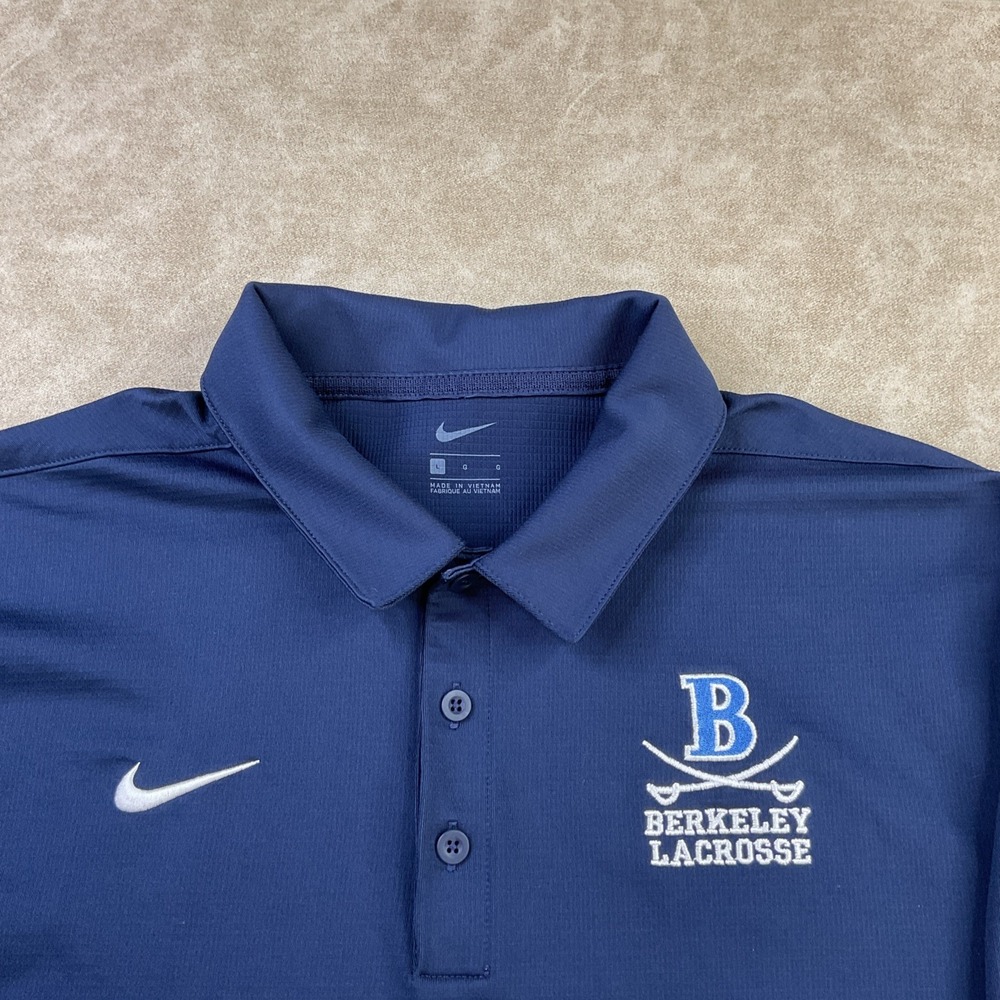 Nike Polo Shirt Berkeley Lacrosse Embroidered Logo Navy Short Sleeve Men‎ Sz L - Picture 6 of 6